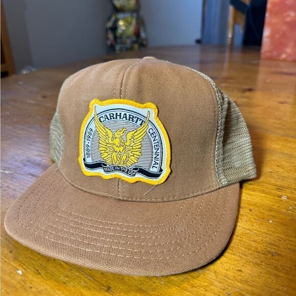 VTG 1989 Carhartt Centennial Snapback Hat Cap Eagle Patch Trucker Hat USA - Picture 2 of 6
